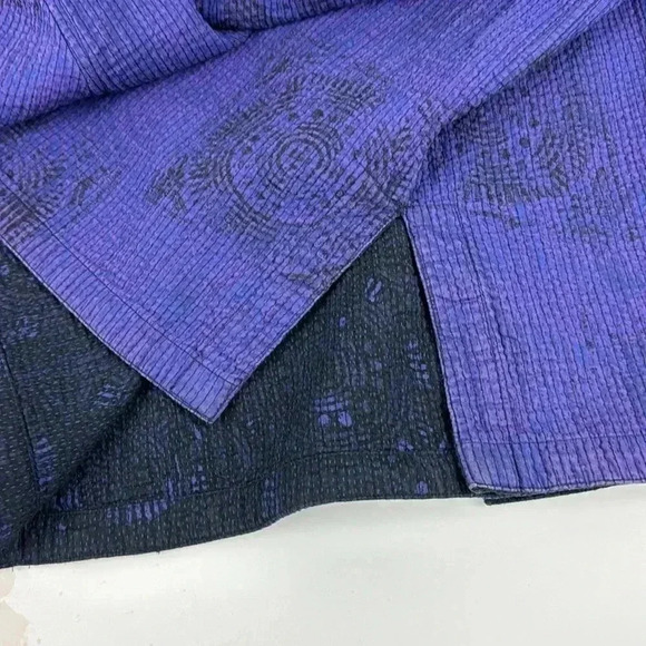 CHICOS PURPLE&BLACK COTTON MANDARIN COLLAR DECORATIVE SILVER BUTTONS REVERSIBLE - Picture 3 of 6